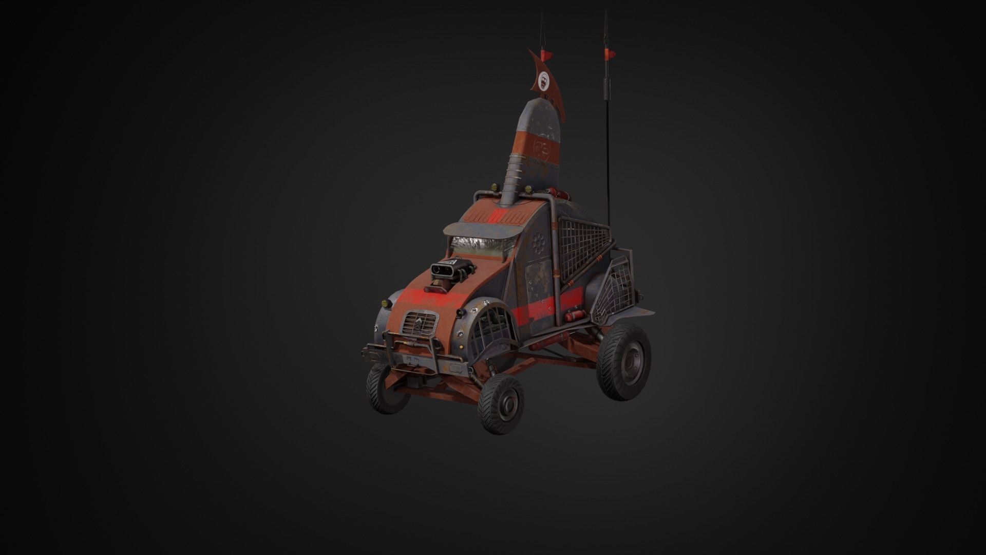 Post-apocalyptic car Low-poly 3D model_2