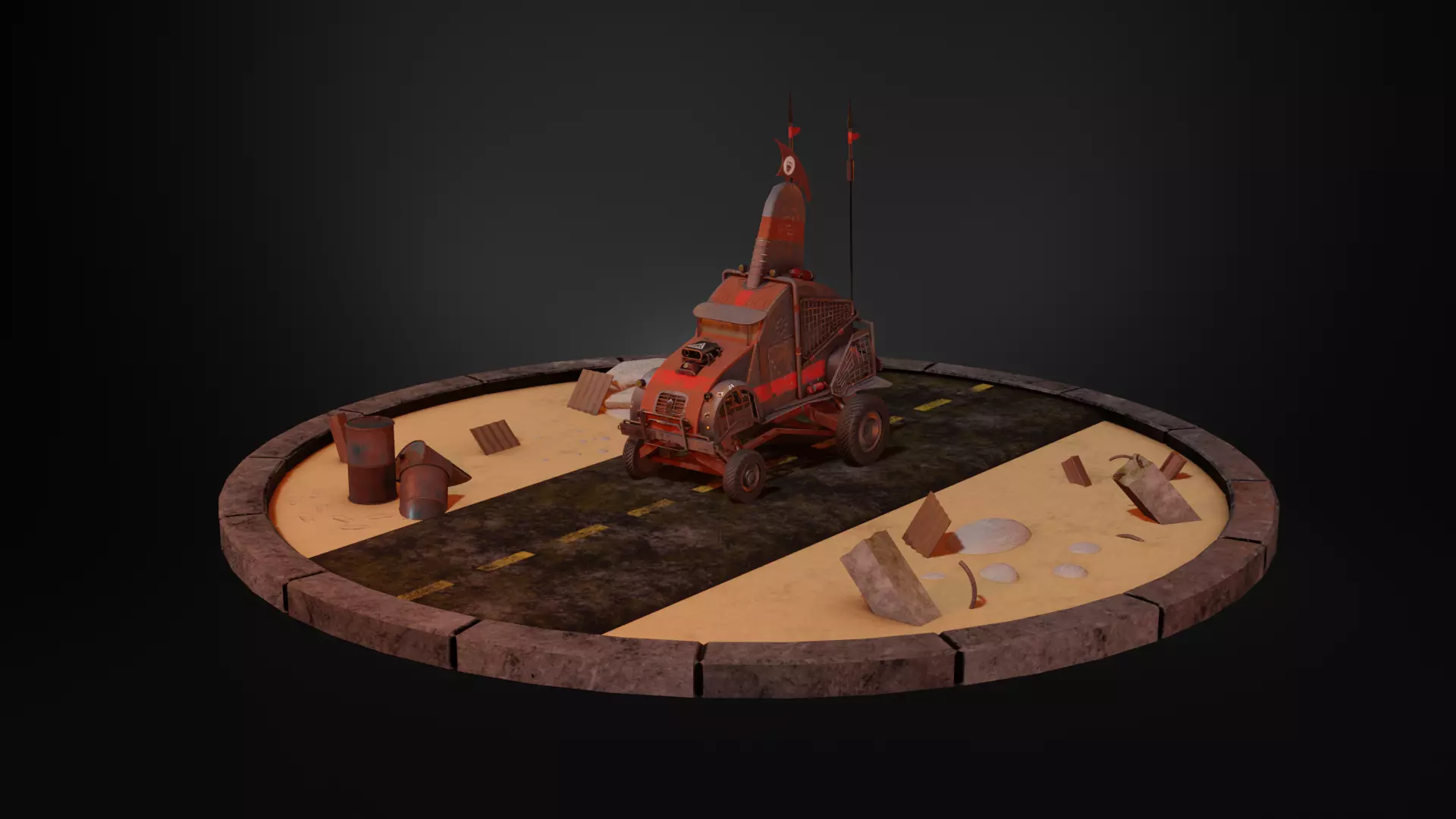 Post-apocalyptic car Low-poly 3D model_0