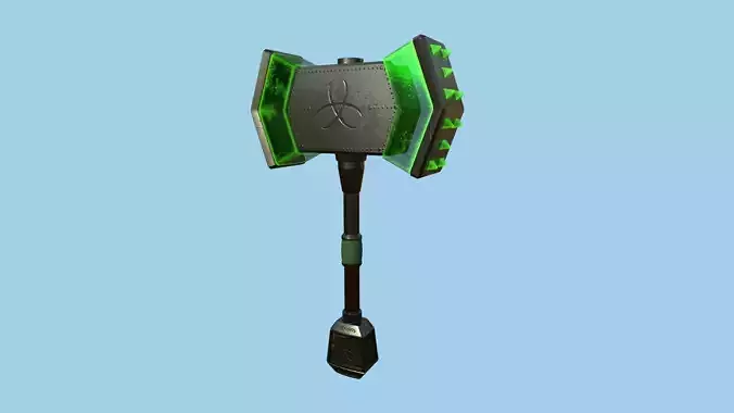 Medieval War Hammer 01 Green Elemental - Fantasy Weaponry Low-poly 3D model