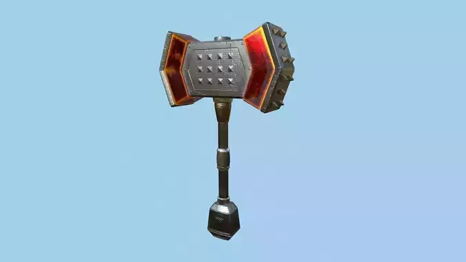 Medieval War Hammer 02 Red Elemental - Fantasy Weaponry Low-poly 3D model