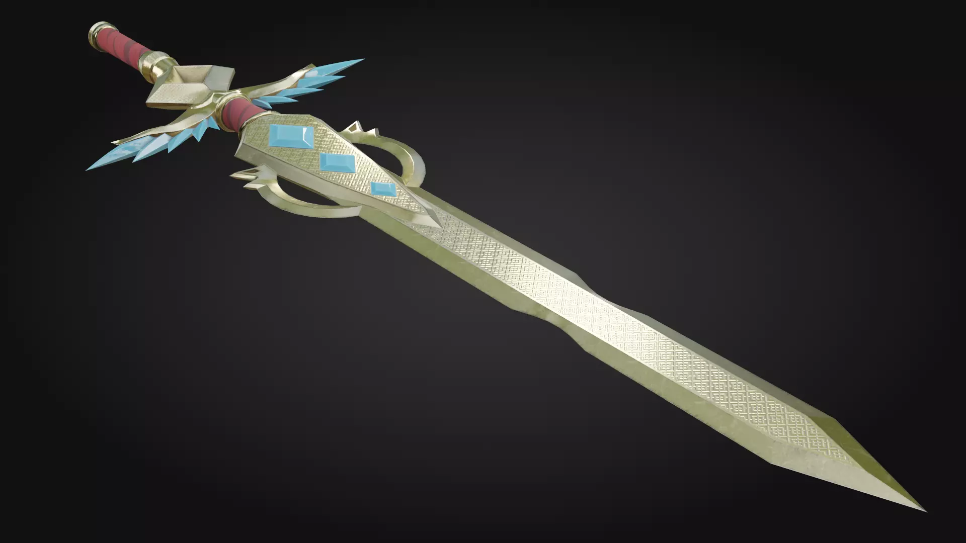 Golden Sword with crystals Free low-poly 3D model