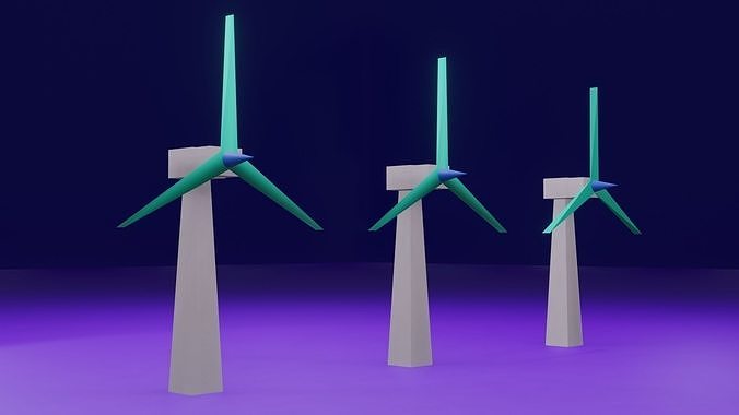 Lowpoly windmill three wind turbines Low-poly 3D model