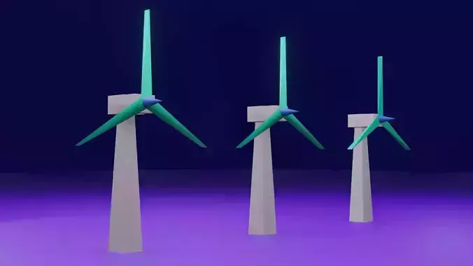 Lowpoly windmill three wind turbines Low-poly 3D model