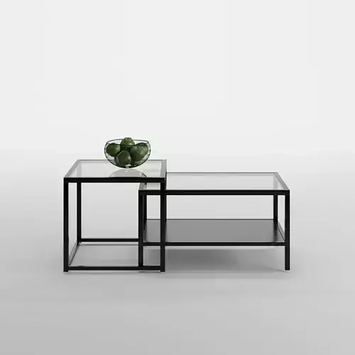 Black wood double square coffee table set