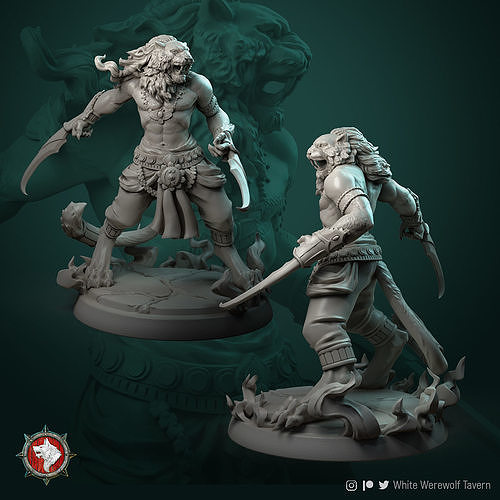 Leonin tabaxi warrior 32mm pre-supported 3D print model