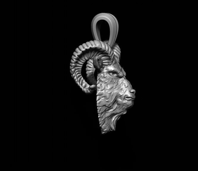 Goat head pendant 3D print model_4