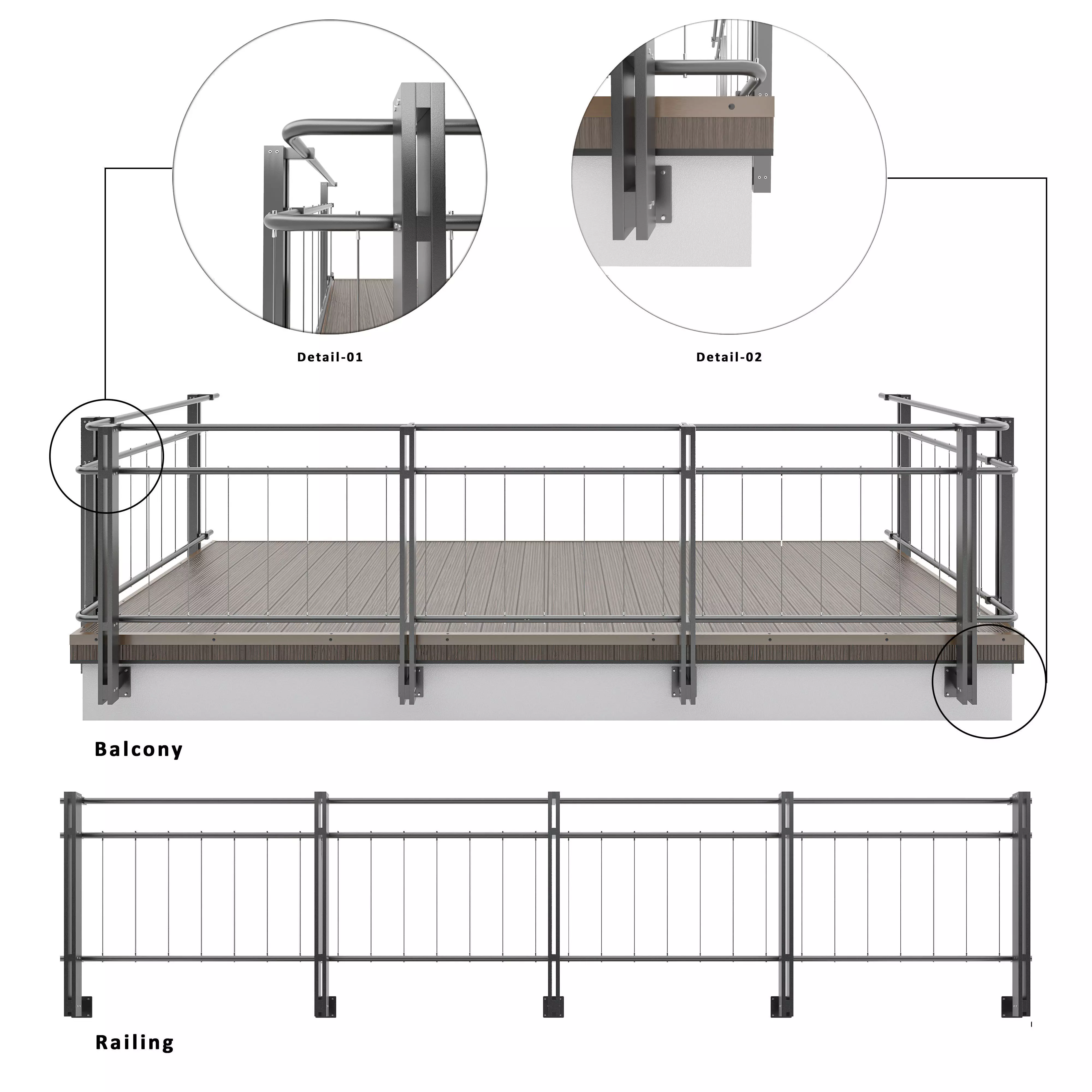 Cable railing 3D model_0