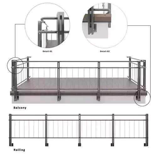 Cable railing 3D model