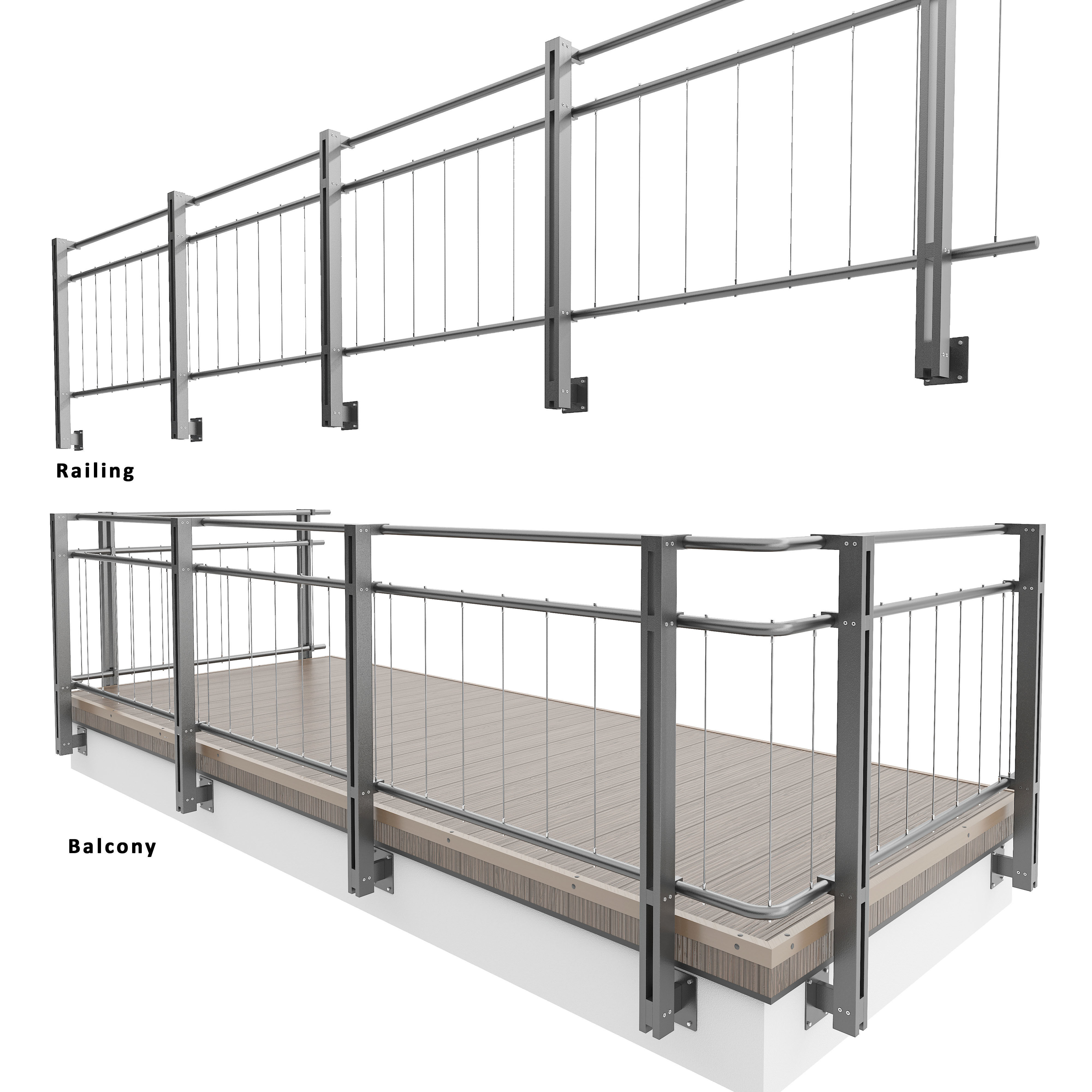 Cable railing 3D model_1