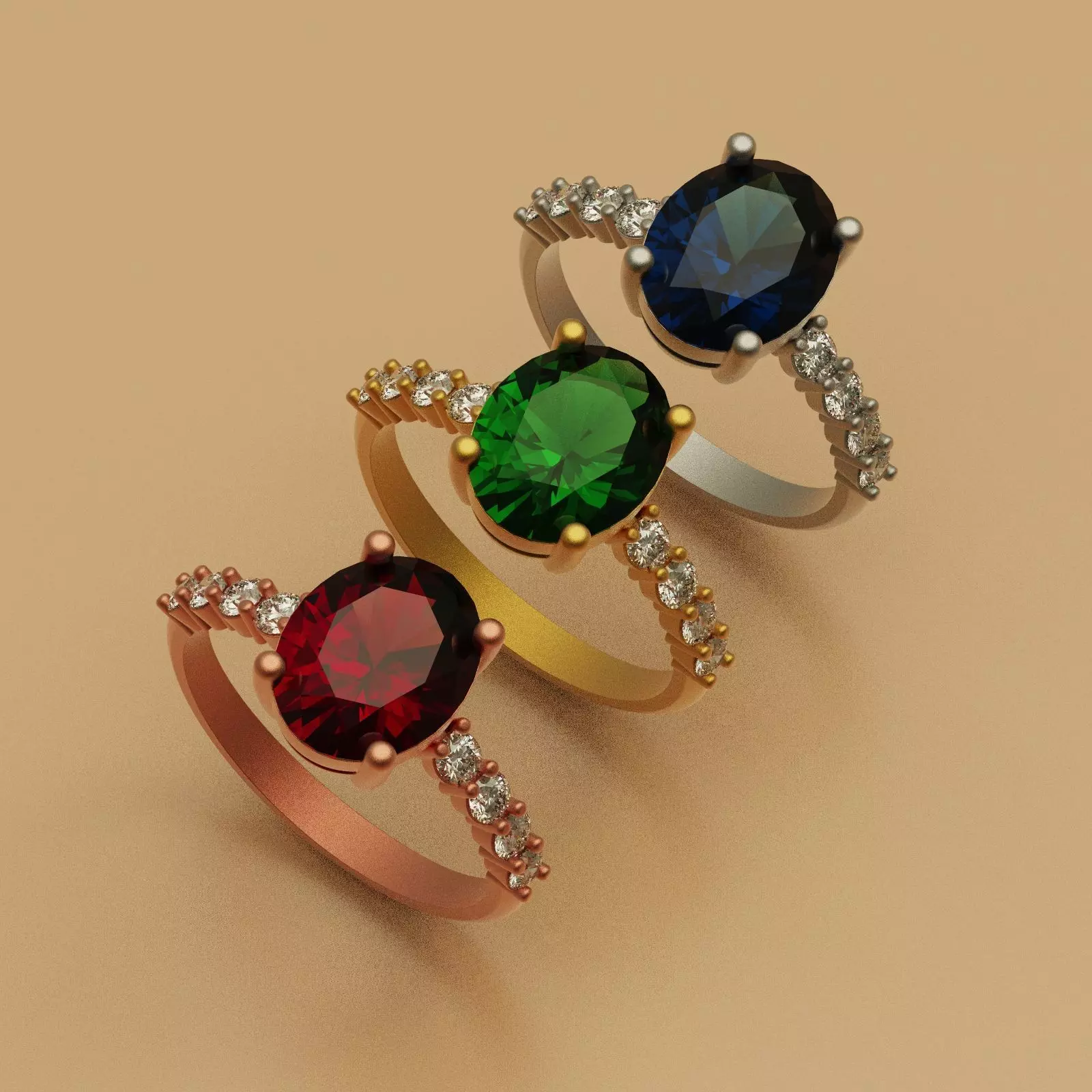 Diamond ring oval-round 3D print model