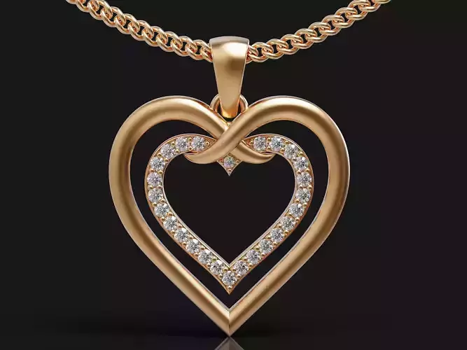 Heart pendant  gold silver printable jewelry 3D model