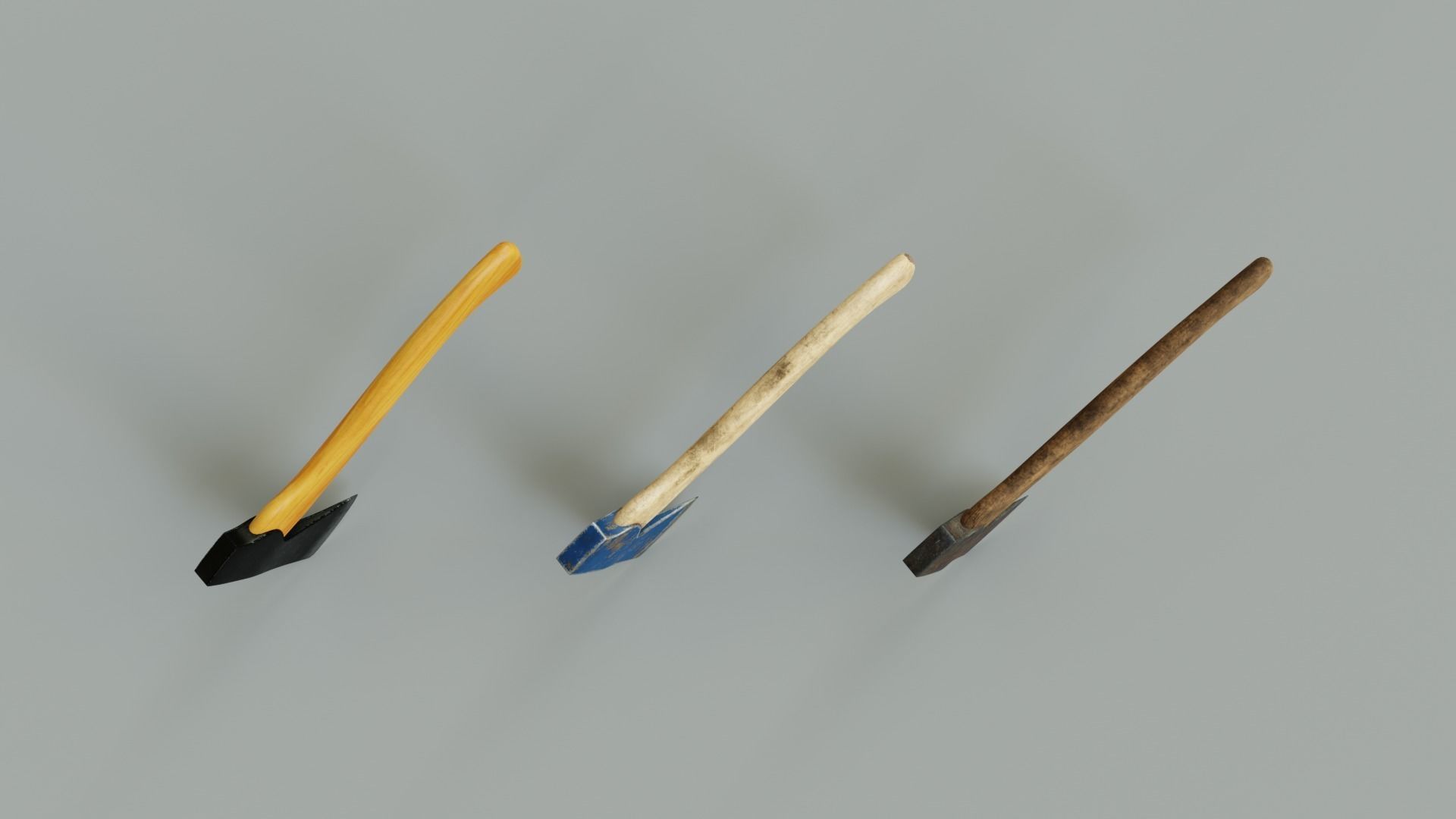  3 modern realistic models of axes in low and high poly  Low-poly 3D model_1