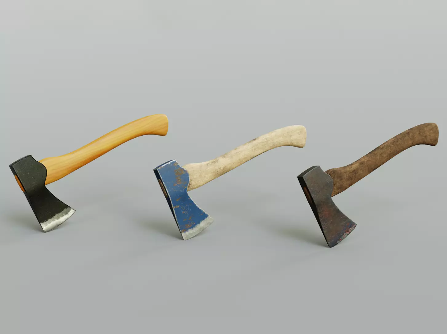  3 modern realistic models of axes in low and high poly  Low-poly 3D model_0