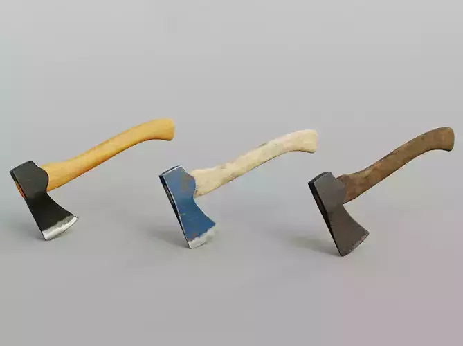  3 modern realistic models of axes in low and high poly 