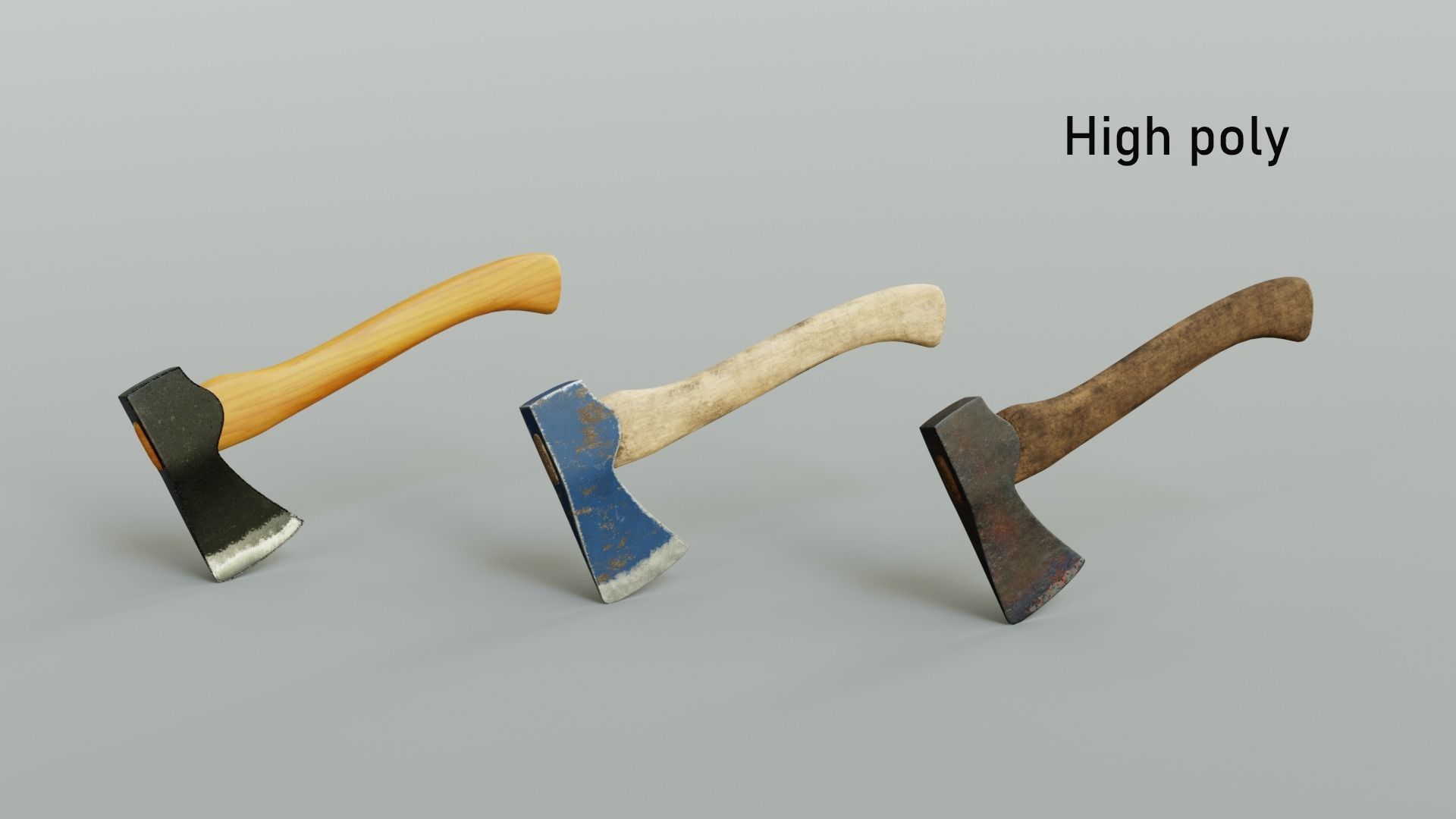  3 modern realistic models of axes in low and high poly  Low-poly 3D model_9