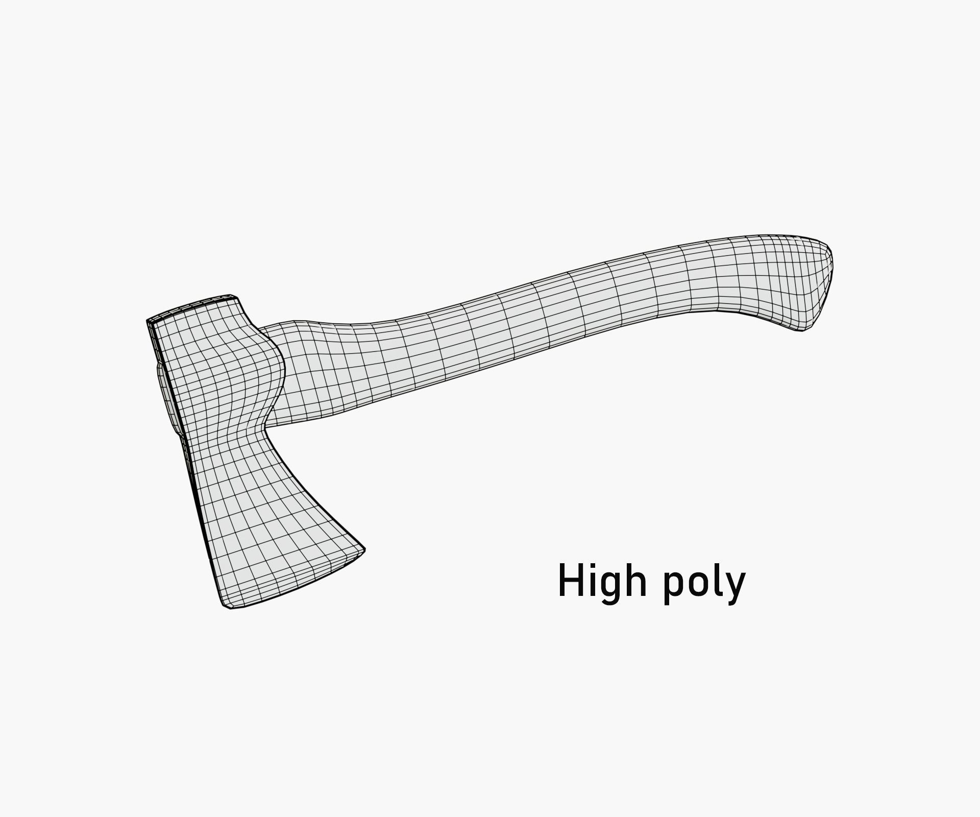  3 modern realistic models of axes in low and high poly  Low-poly 3D model_13