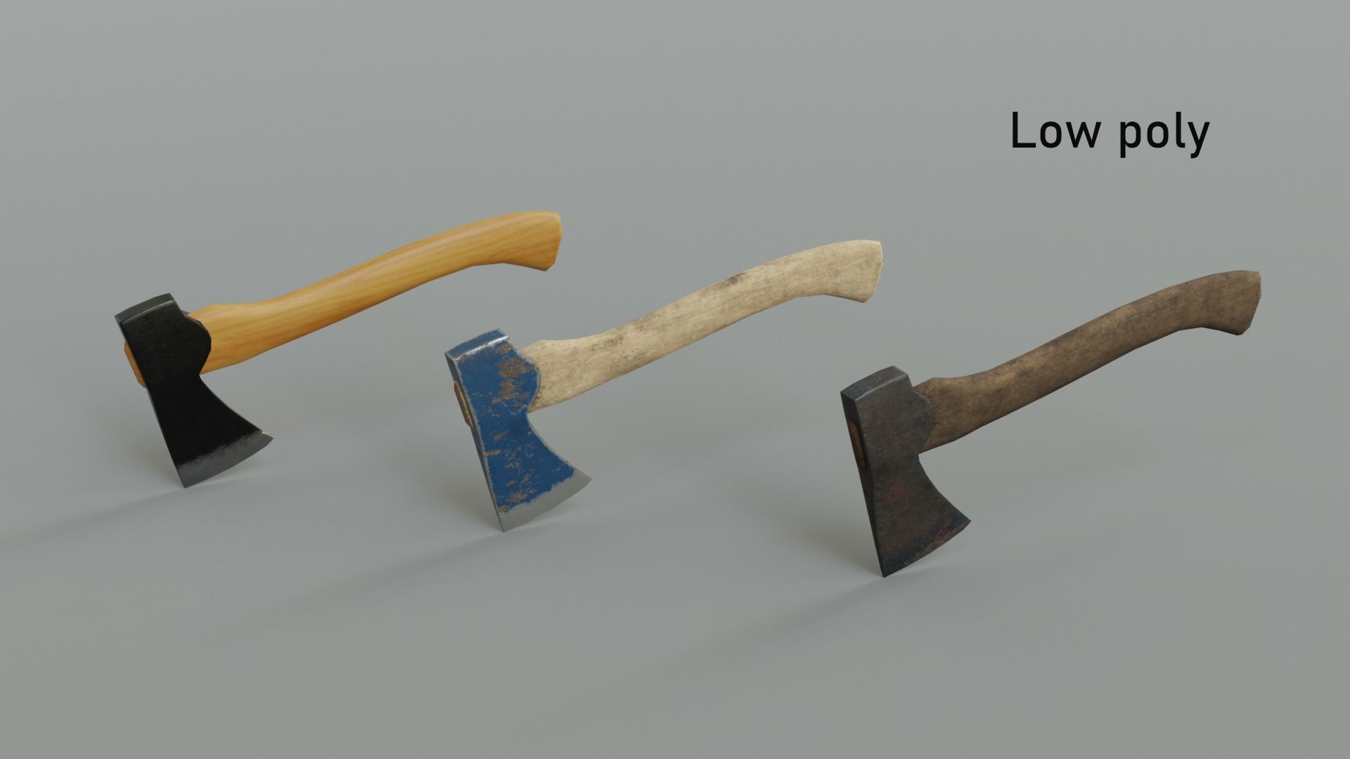  3 modern realistic models of axes in low and high poly  Low-poly 3D model_10