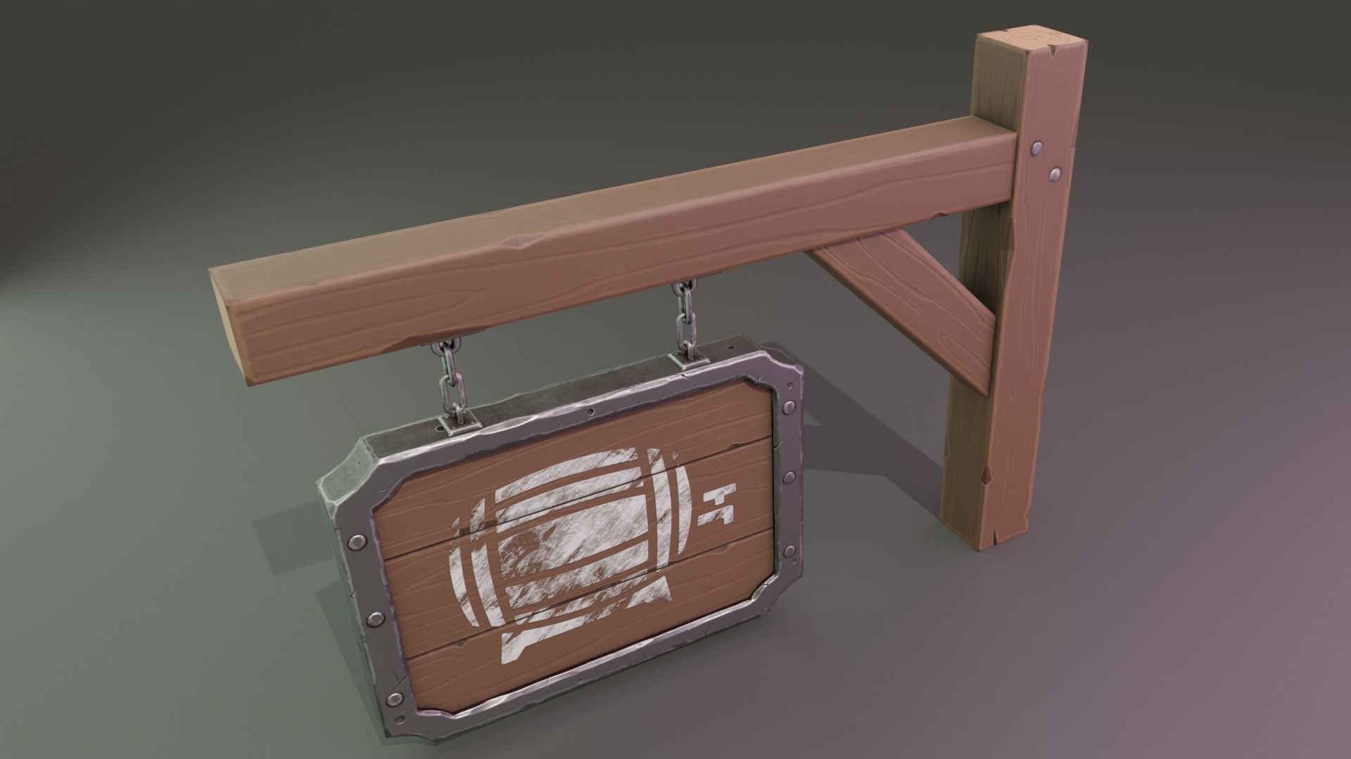 Stylized Medieval Signboard  Low-poly 3D model_1