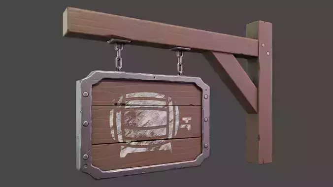 Stylized Medieval Signboard  Low-poly 3D model