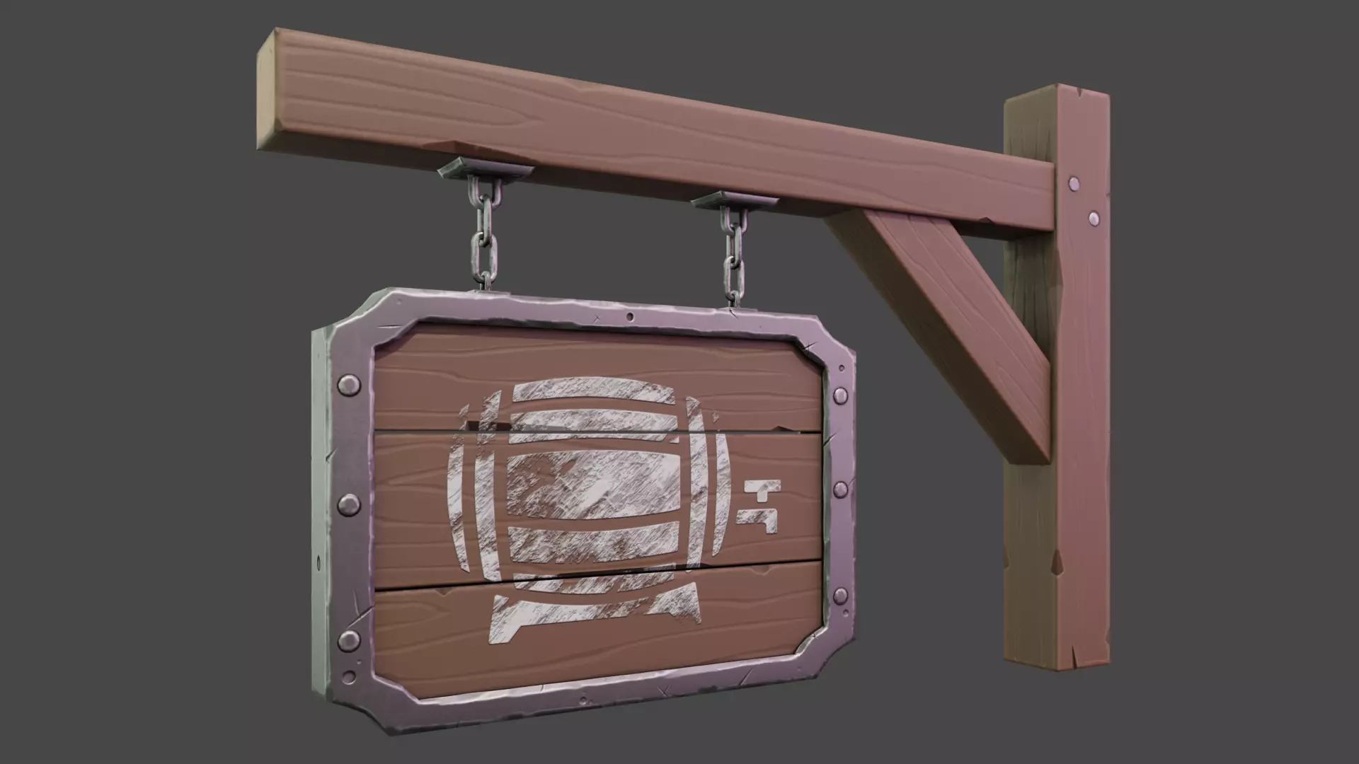 Stylized Medieval Signboard  Low-poly 3D model_0