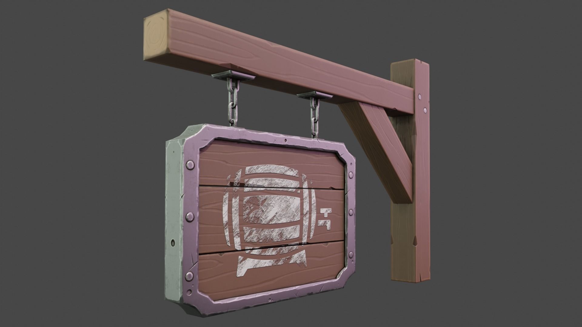 Stylized Medieval Signboard  Low-poly 3D model_4
