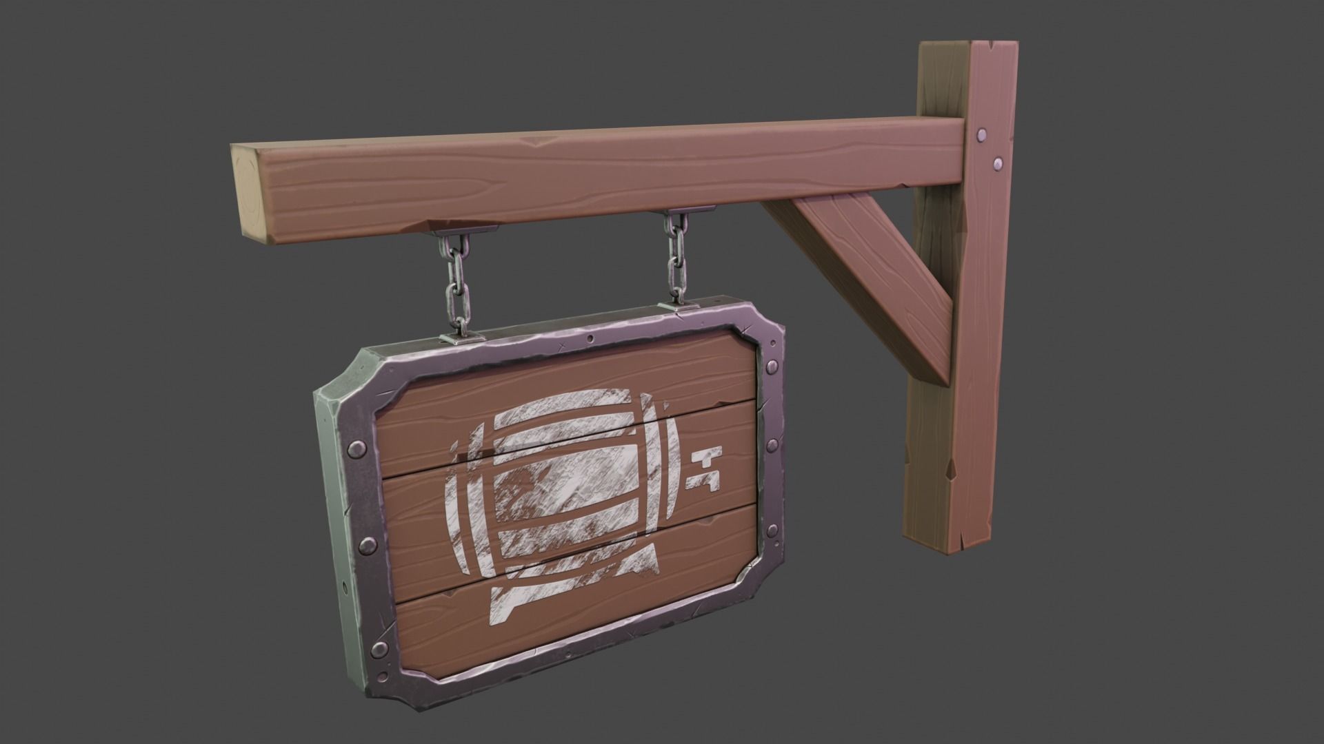 Stylized Medieval Signboard  Low-poly 3D model_2