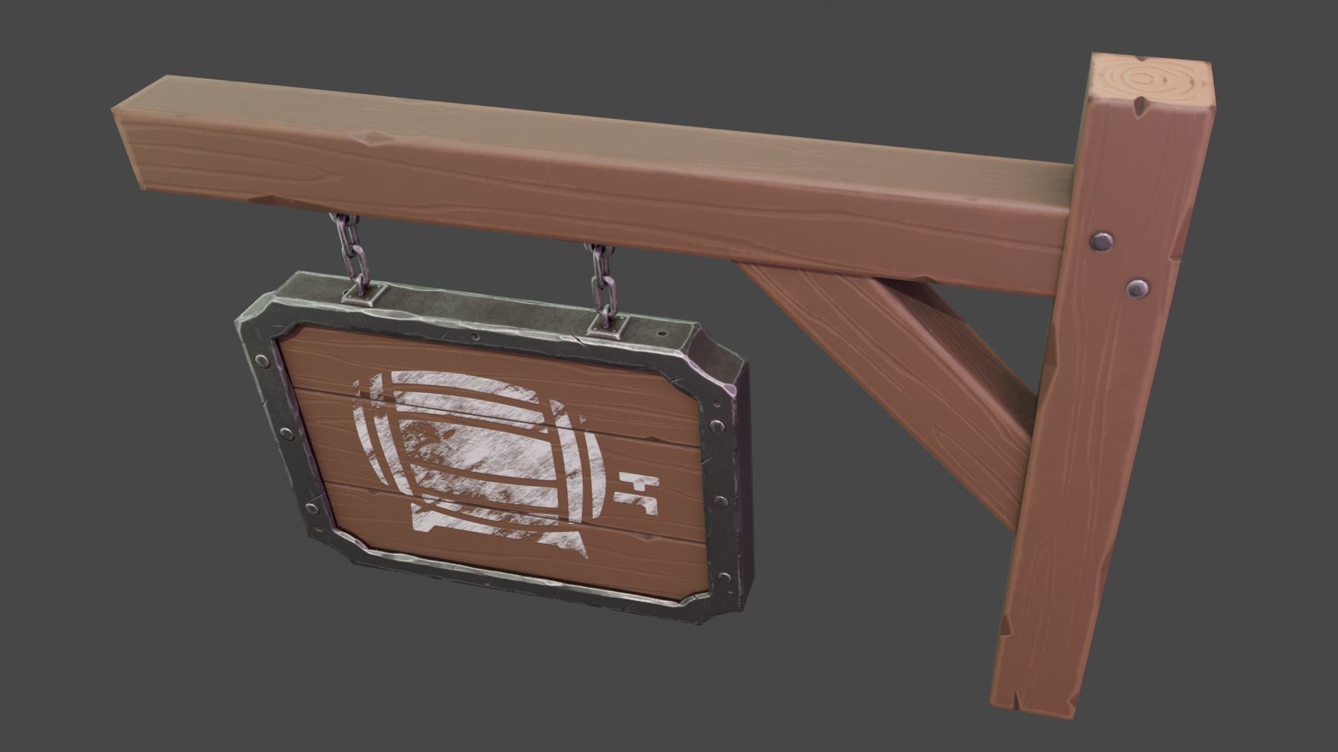 Stylized Medieval Signboard  Low-poly 3D model_3