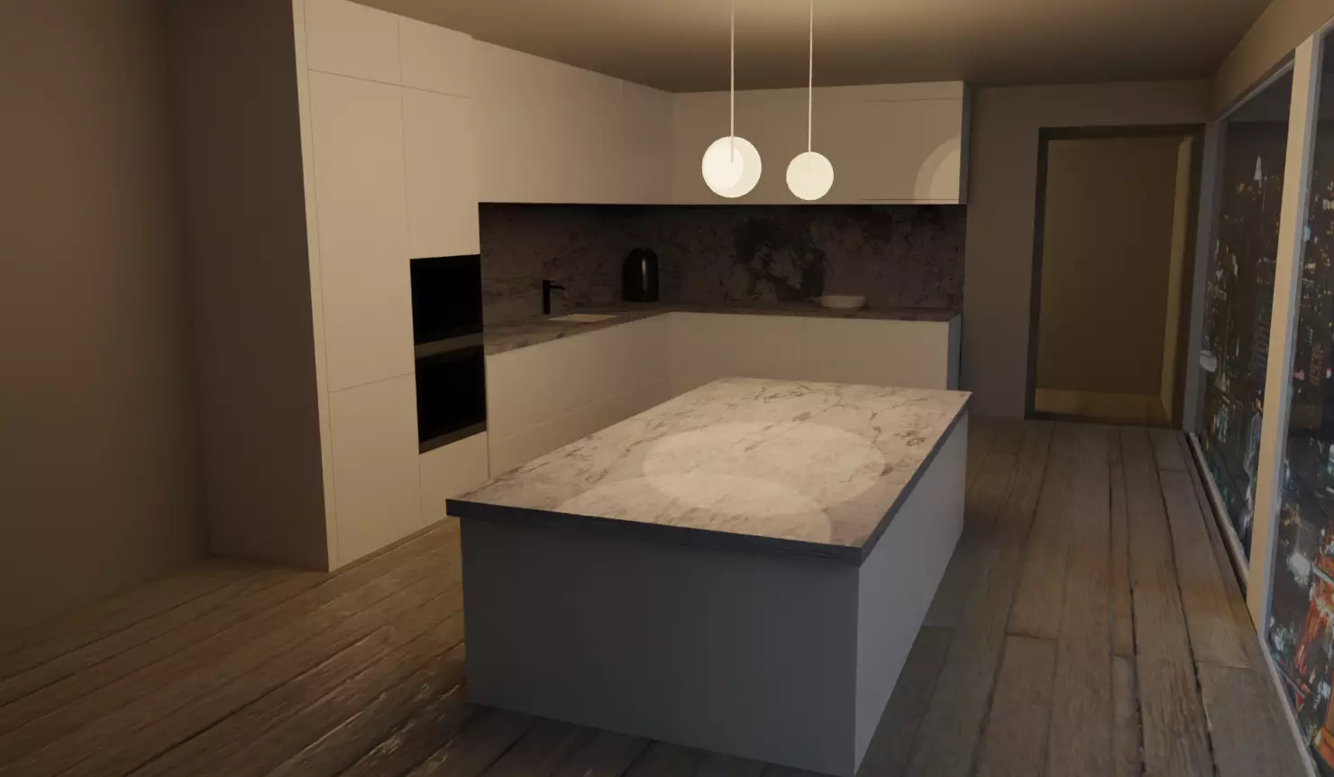 kitchen modern with marble counter tops Free 3D model