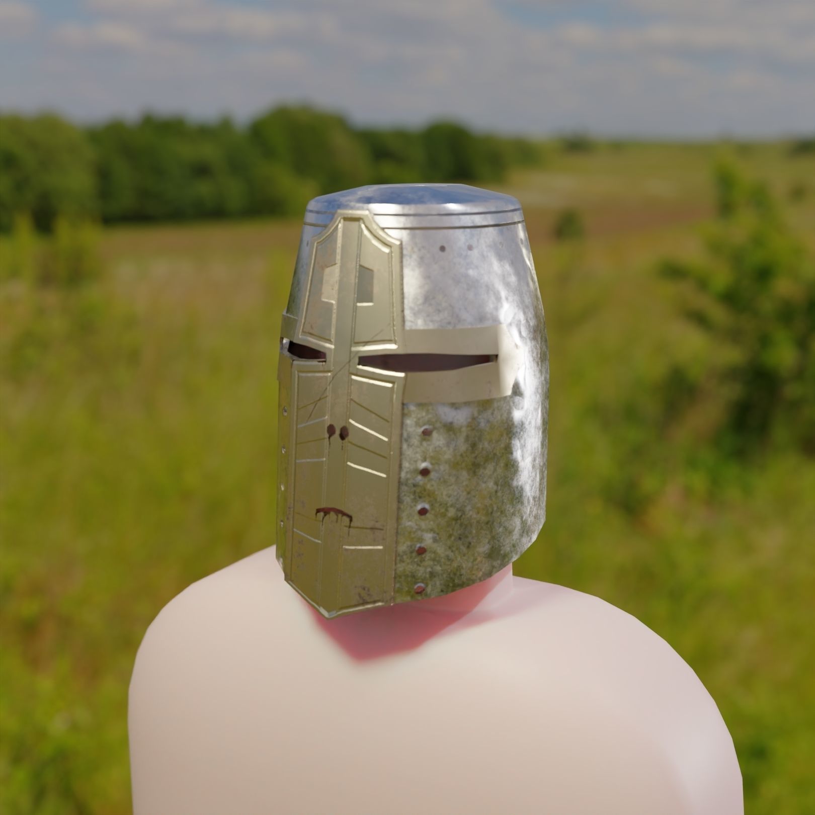 Medieval metal helmet gold mask element ornamental Low-poly 3D model_1