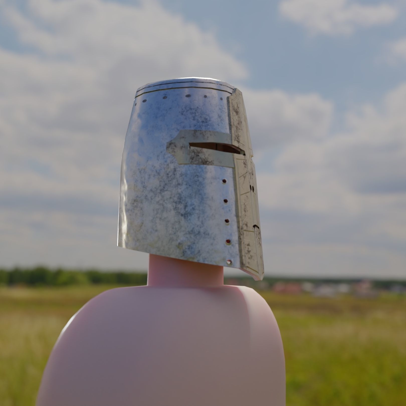 Medieval metal helmet gold mask element ornamental Low-poly 3D model_3