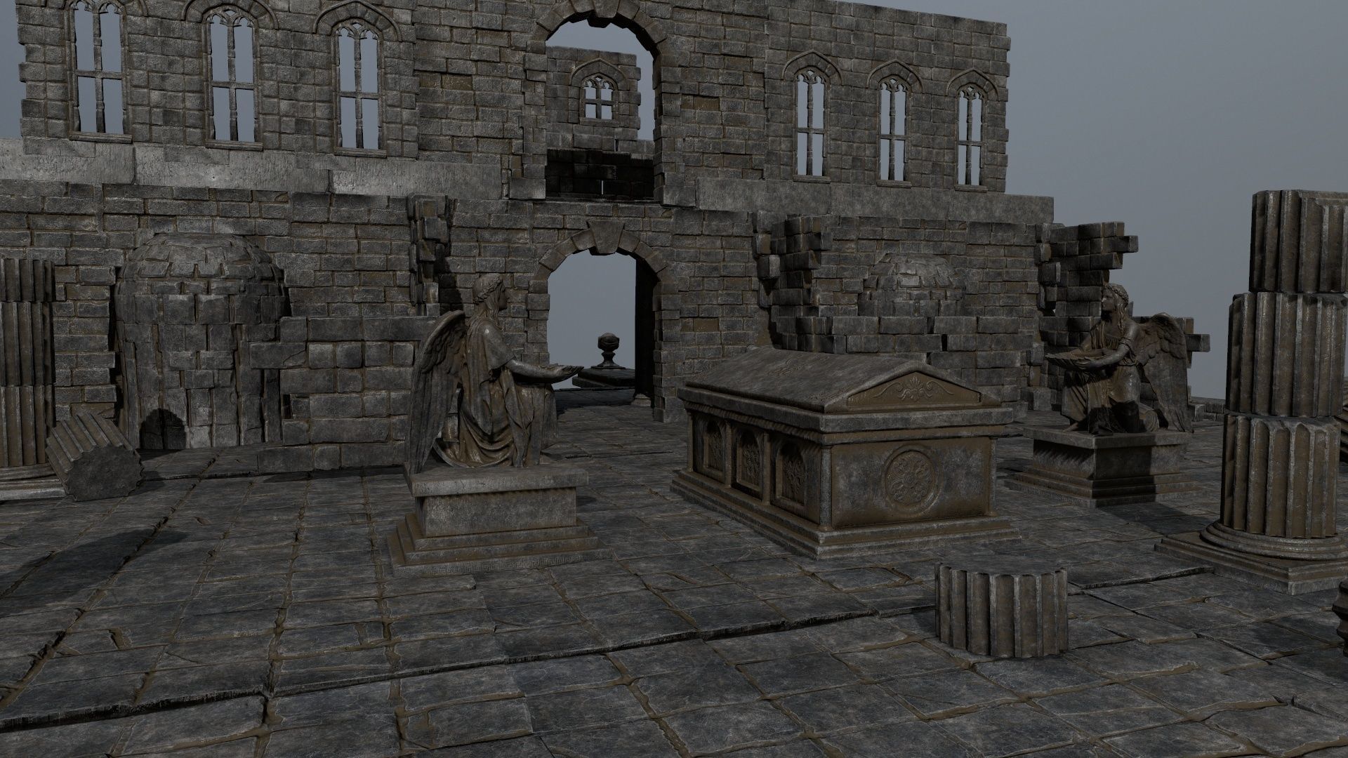 ruin set stone structure Low-poly 3D model_25