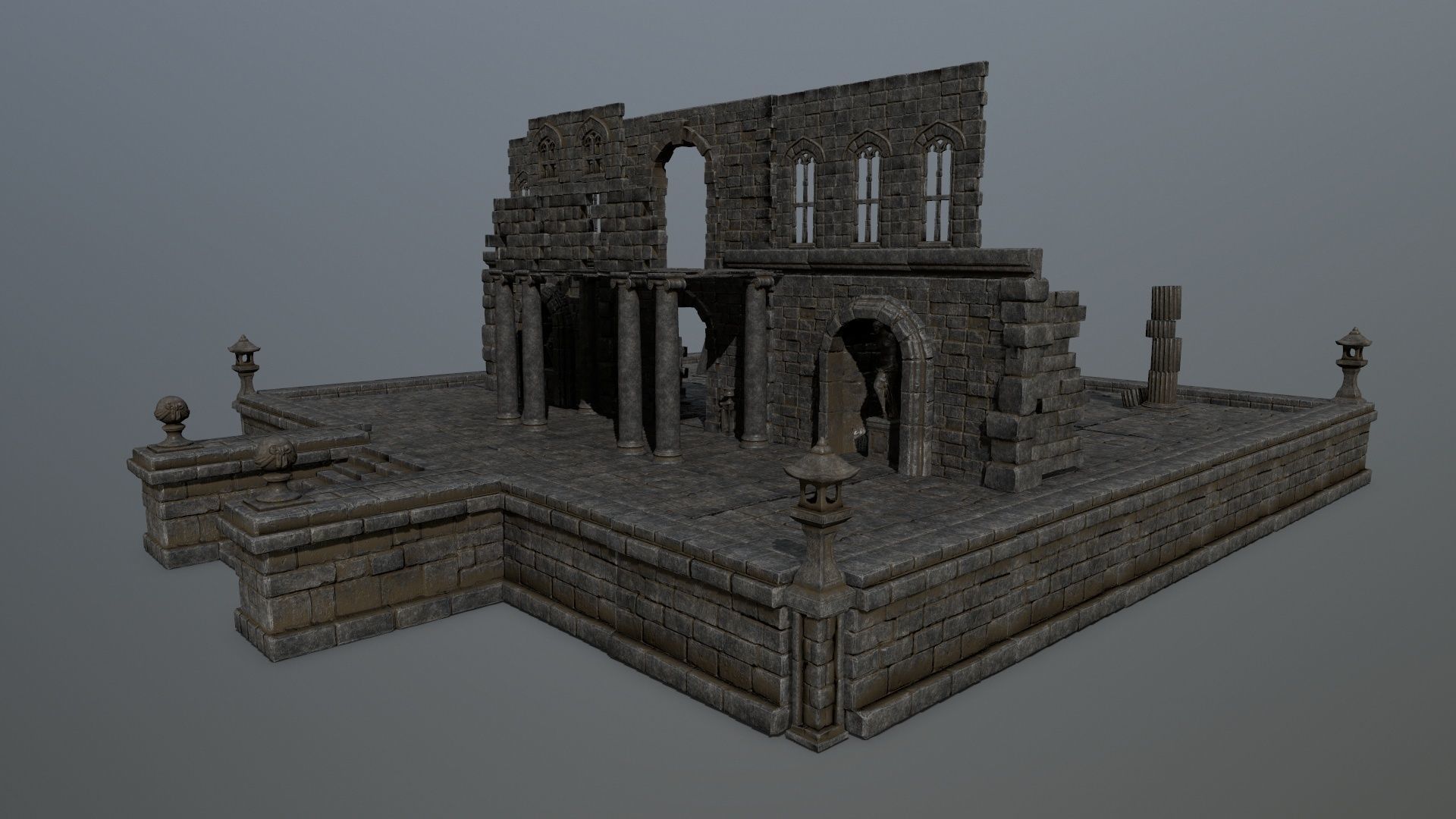 ruin set stone structure Low-poly 3D model_21
