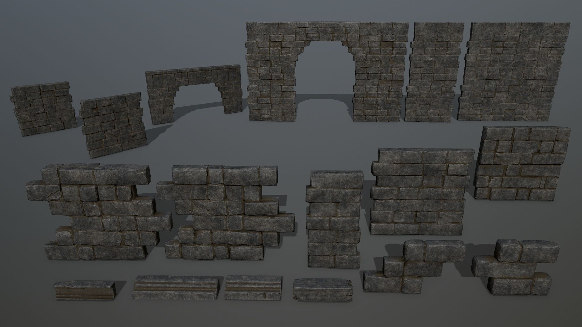 ruin set stone structure Low-poly 3D model_8