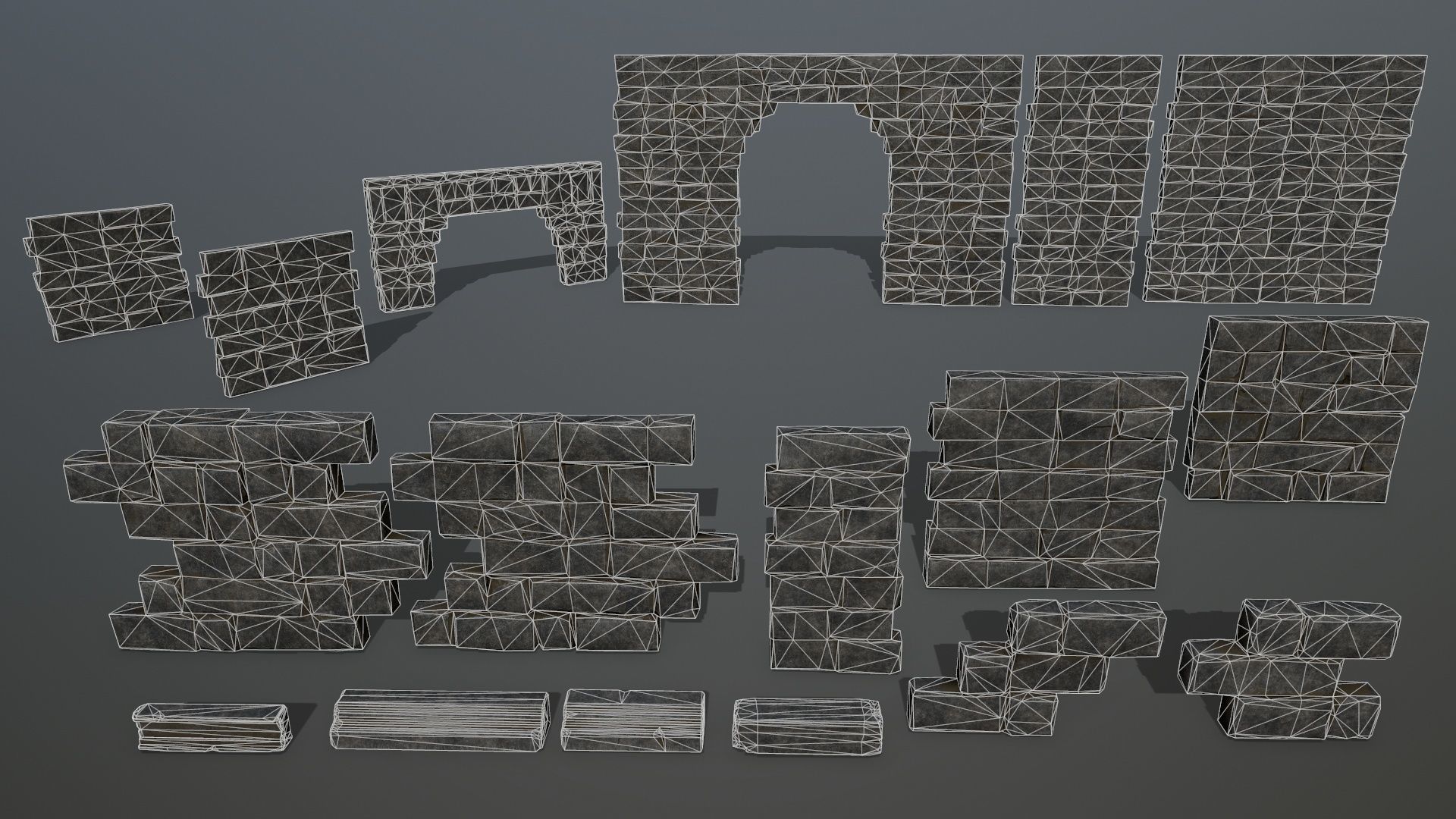 ruin set stone structure Low-poly 3D model_40