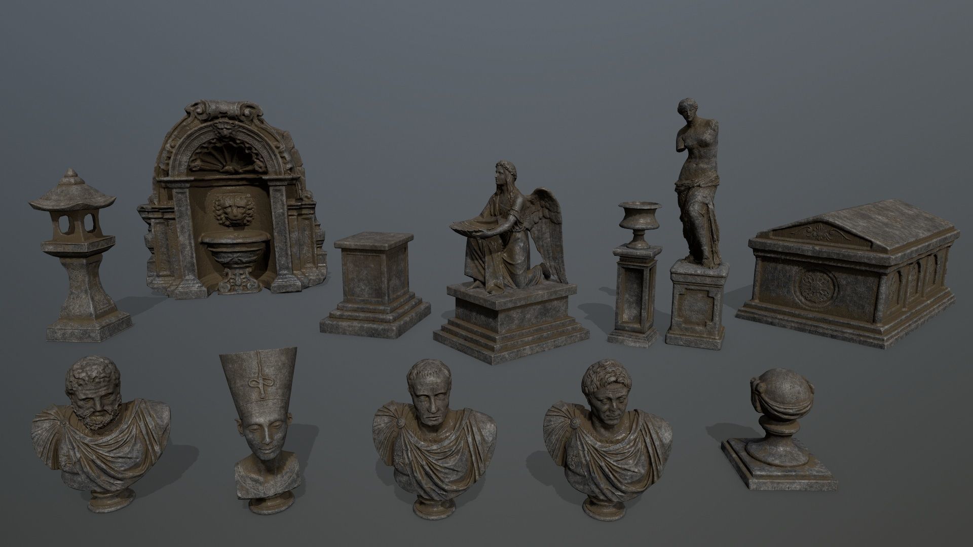 ruin set stone structure Low-poly 3D model_4