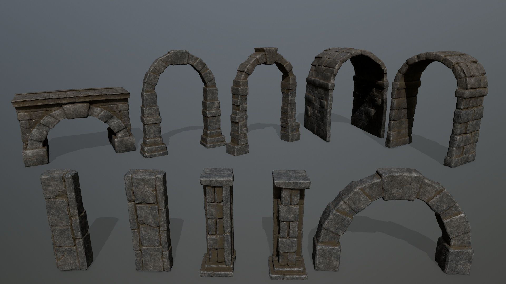 ruin set stone structure Low-poly 3D model_5