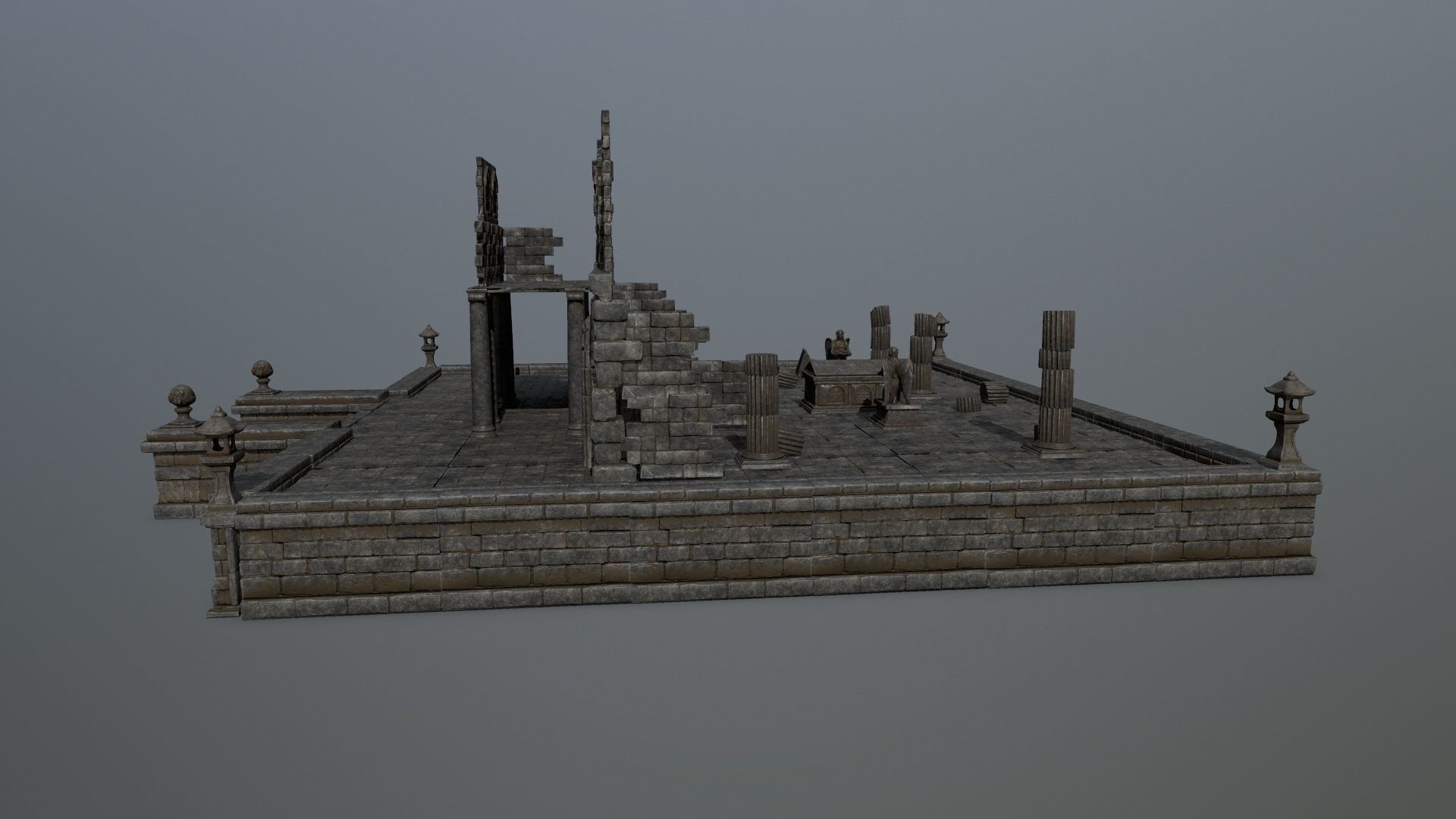 ruin set stone structure Low-poly 3D model_22