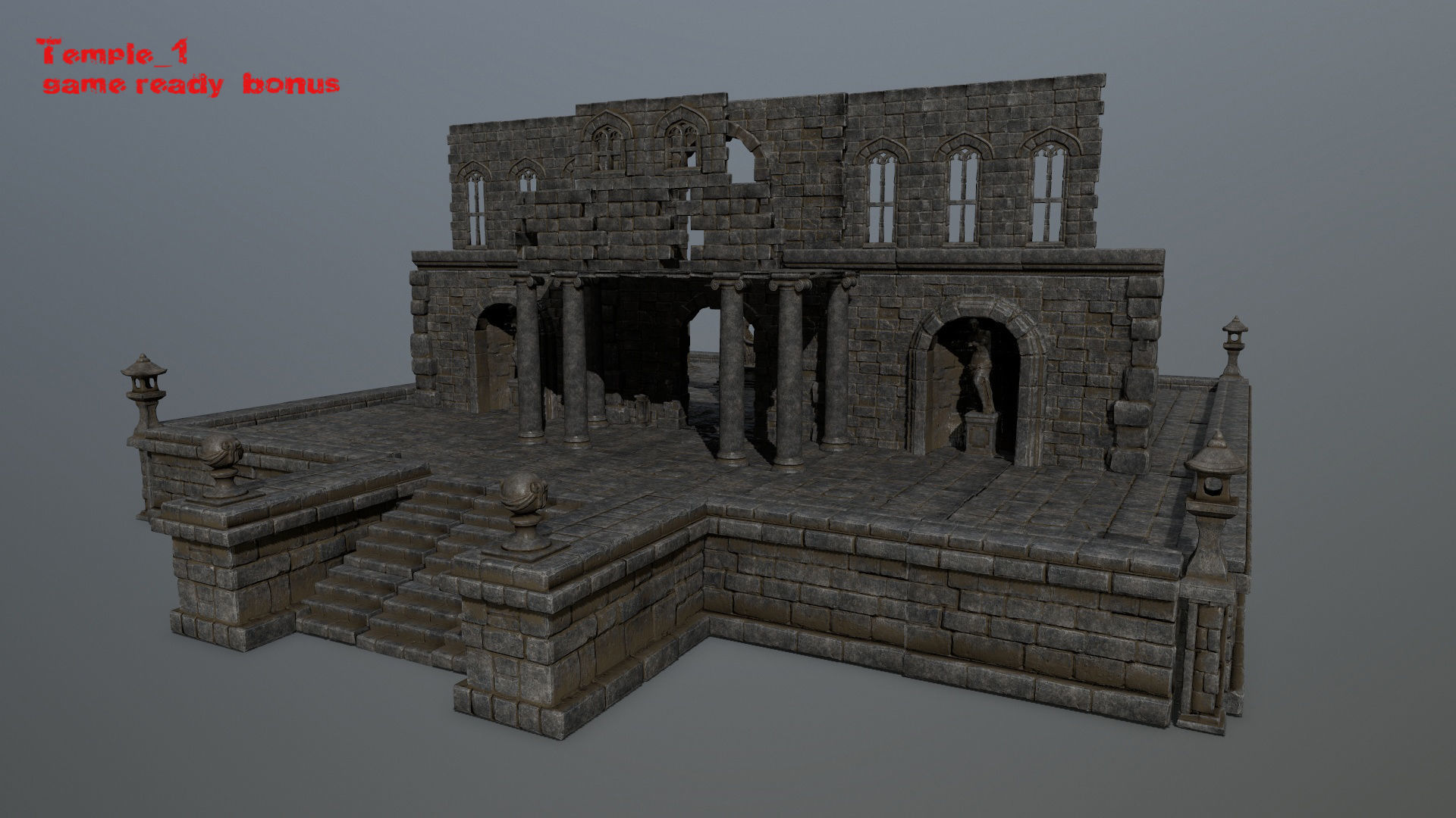 ruin set stone structure Low-poly 3D model_2