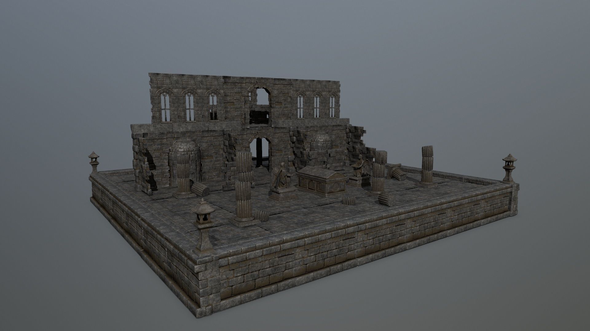 ruin set stone structure Low-poly 3D model_23