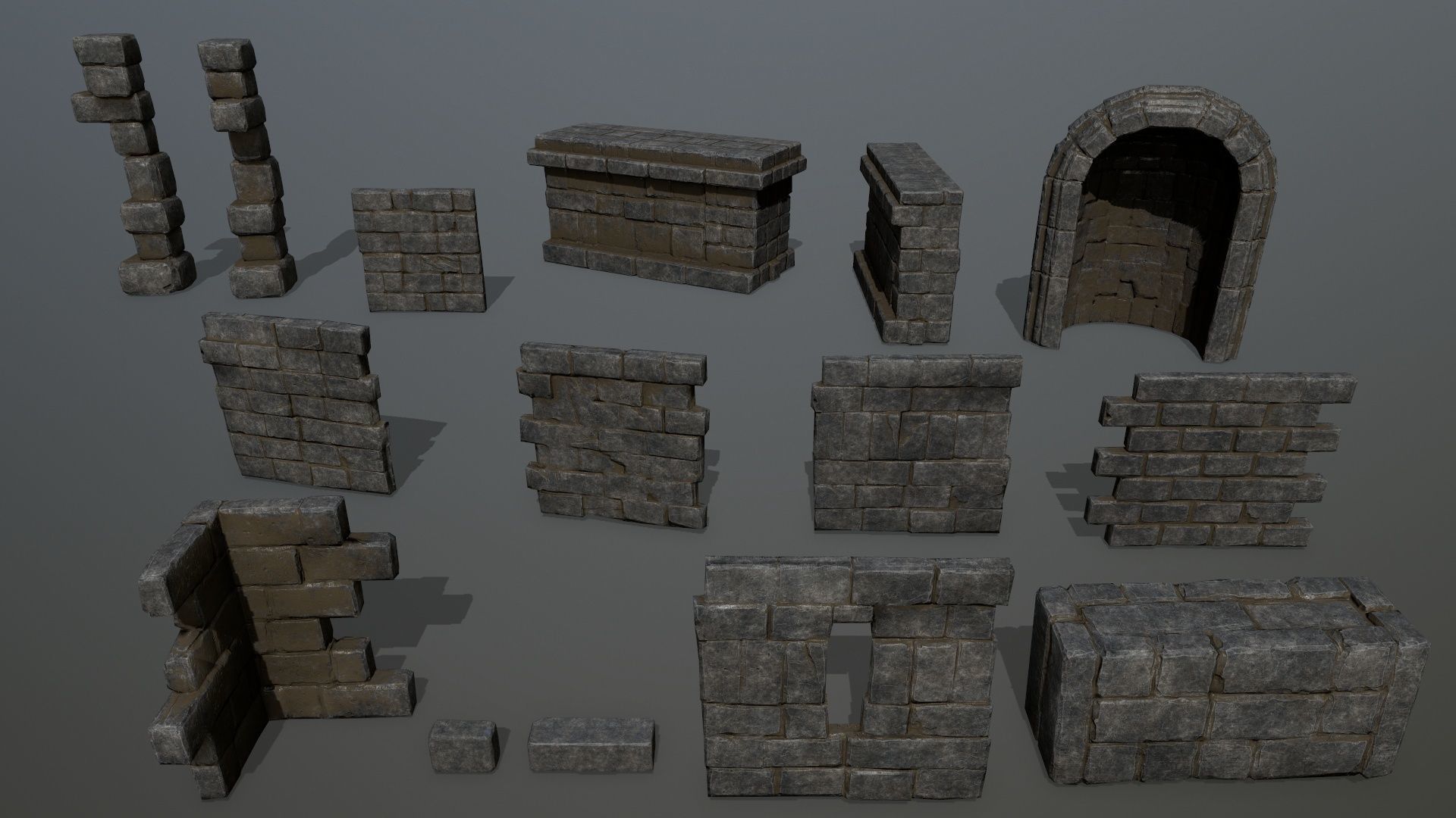 ruin set stone structure Low-poly 3D model_10