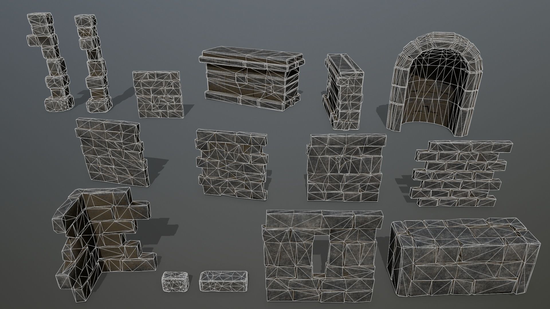 ruin set stone structure Low-poly 3D model_41