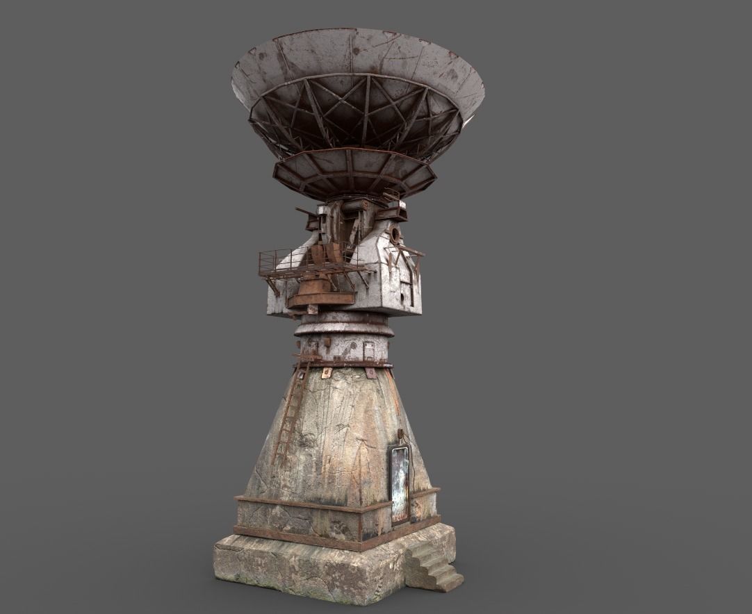 Old Radar Satellite Dish 3D model_4