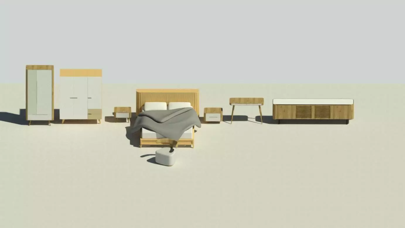 Bedroom Set with furniture and bed 3D model_0