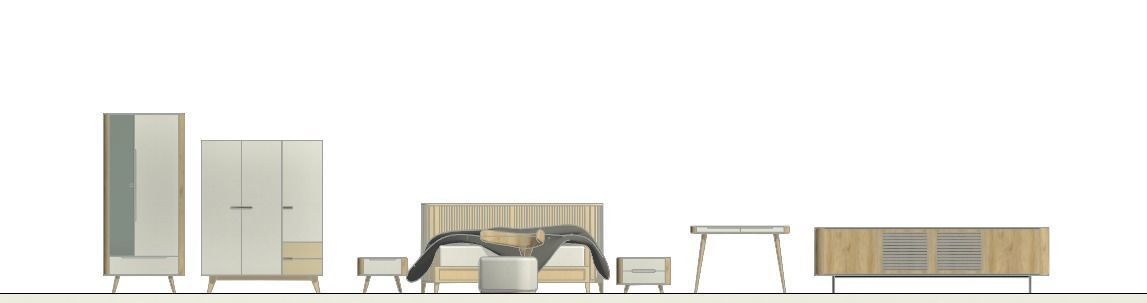 Bedroom Set with furniture and bed 3D model_2