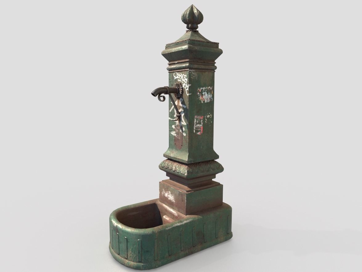 Public Fountain With Graffiti 3D model_1