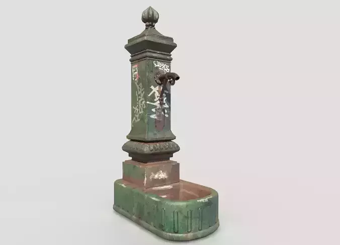 Public Fountain With Graffiti 