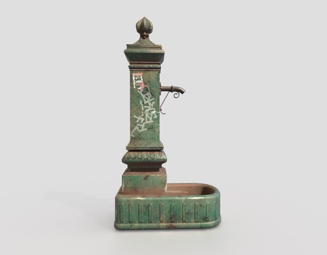 Public Fountain With Graffiti 3D model_3