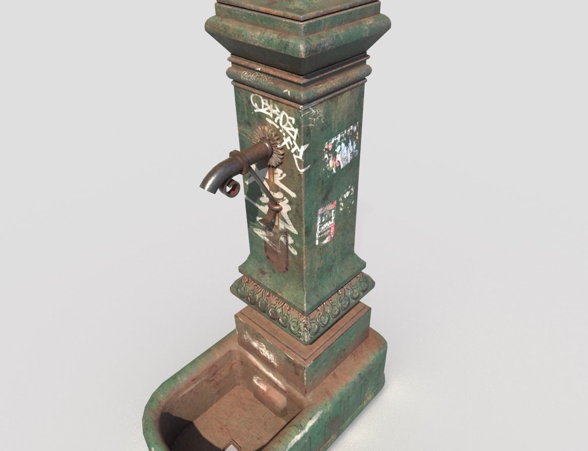 Public Fountain With Graffiti 3D model_4