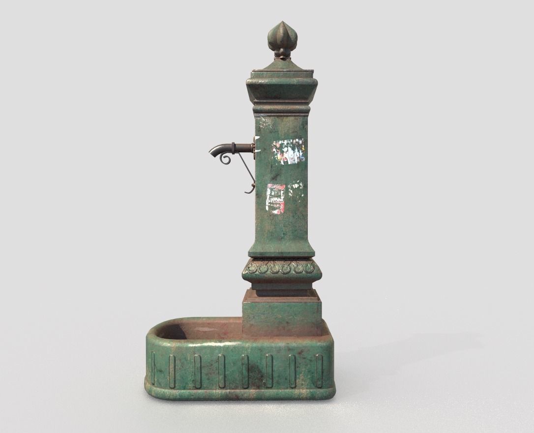 Public Fountain With Graffiti 3D model_2