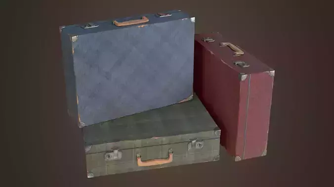Old vintage fabric suitcase Low-poly 3D model